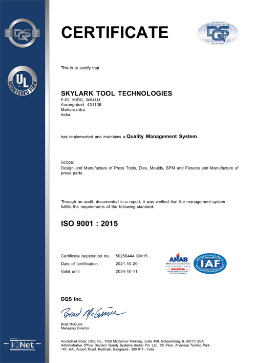 SKYLARK TOOL TECHNOLOGIES ISO Certificate